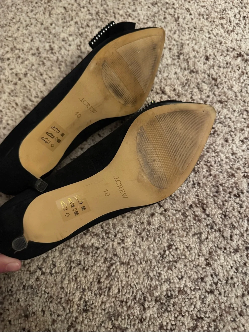 J. Crew Black Kitten Heels with Crystal Bow Accent